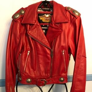Red leather Harley Davidson jacket